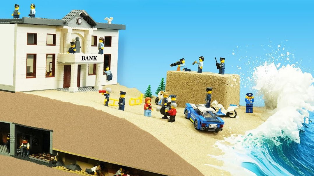 🍿 Цунами обрушивает ограбление банка - Эксперимент LEGO по прорыву плотины