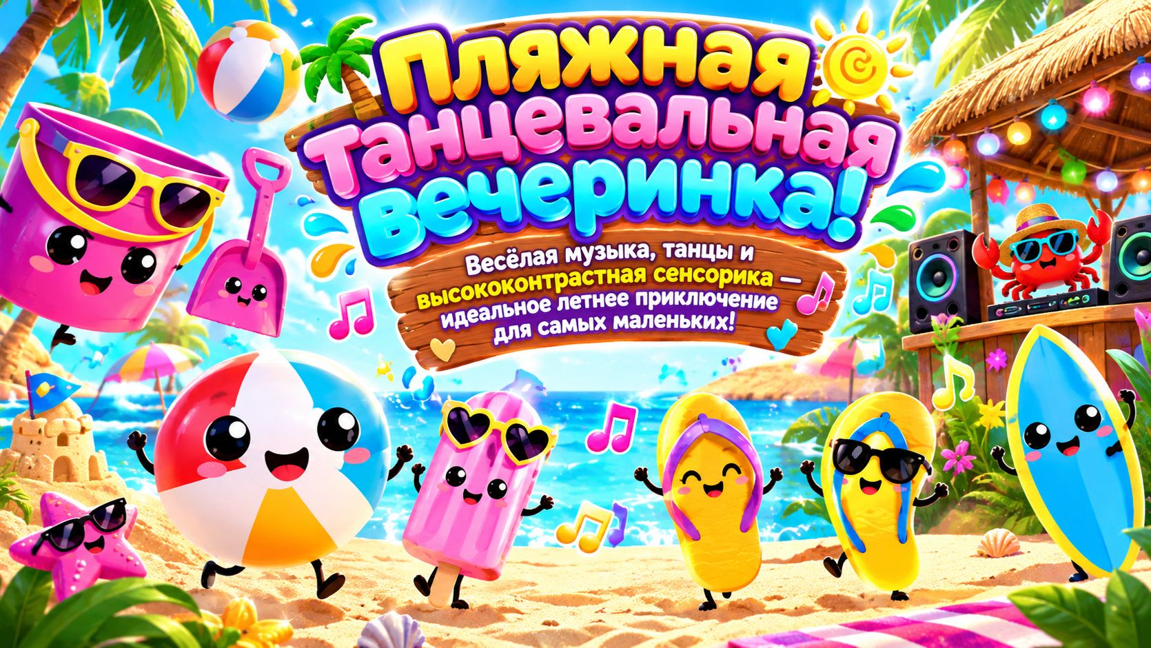 Пляжная танцевальная вечеринка! 🏖️💃🌞 Весёлая музыка и танцы для самых маленьких! 🎵👶✨