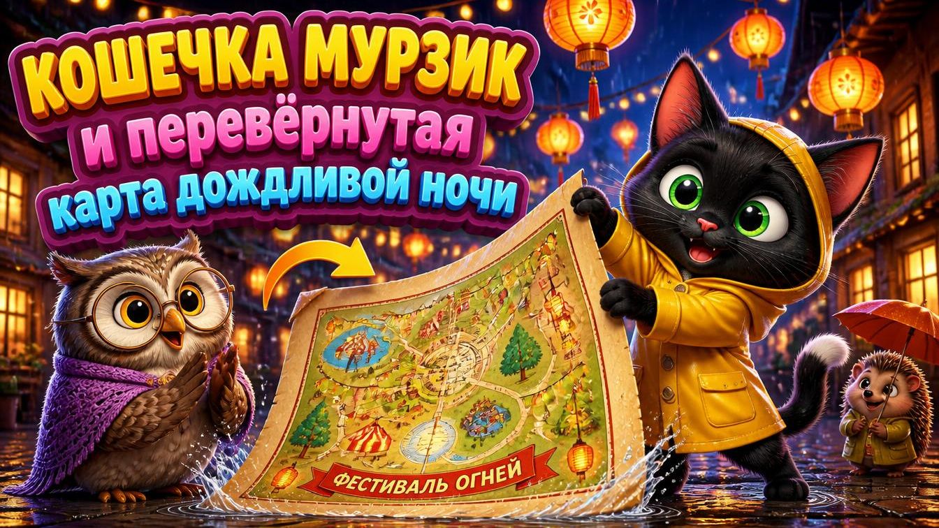 Кошечка Мурзик и перевёрнутая карта дождливой ночи