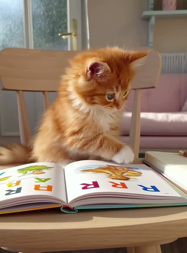Котенок делает уроки