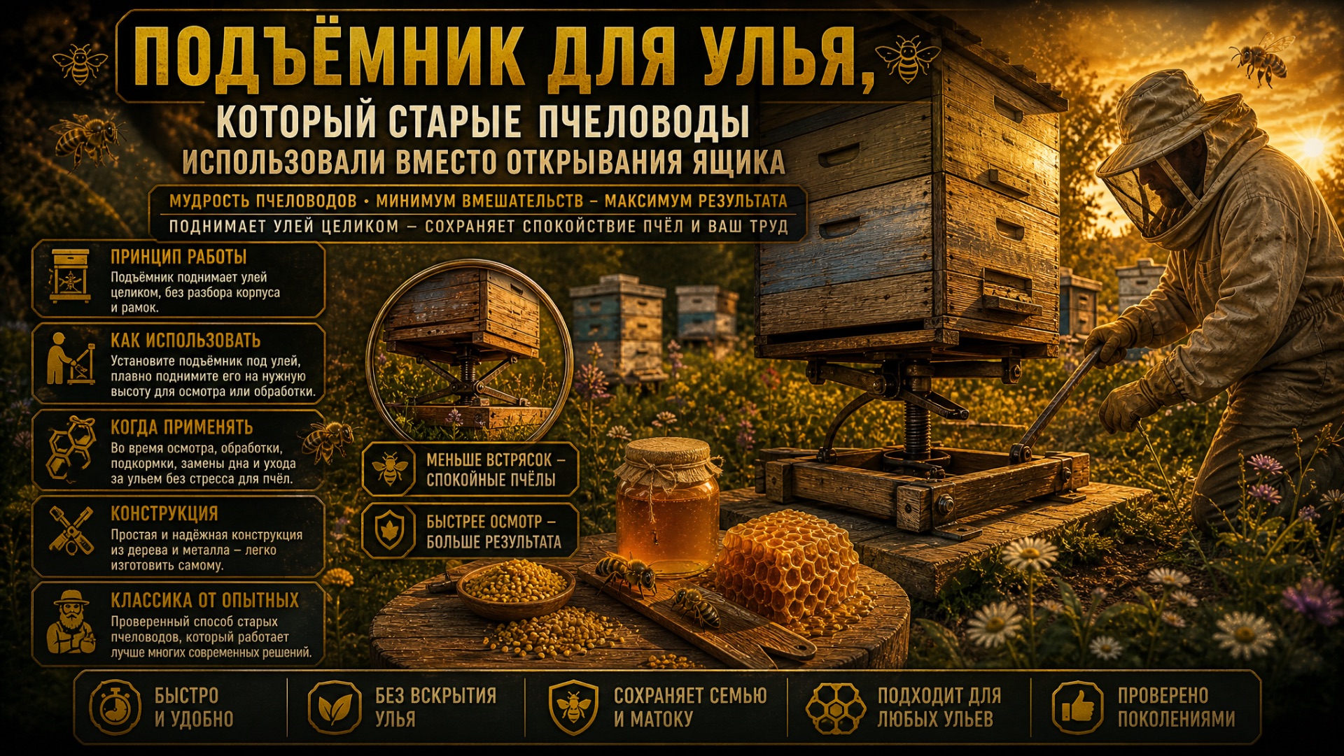 Подъемник улья, который использовали старые пчеловоды вместо того, чтобы открывать улей