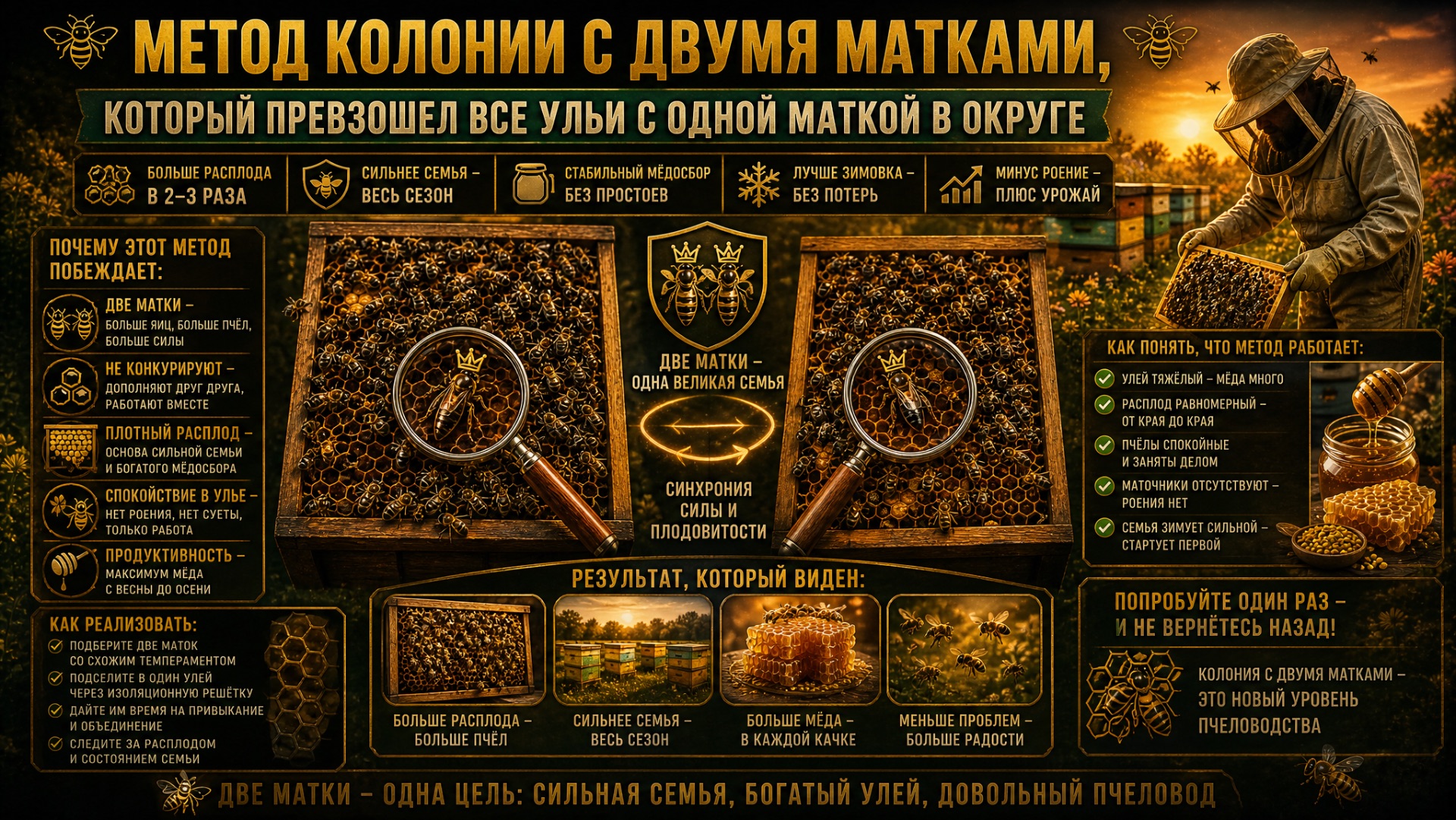 Метод колонии с двумя матками, который превзошел все ульи с одной маткой в округе