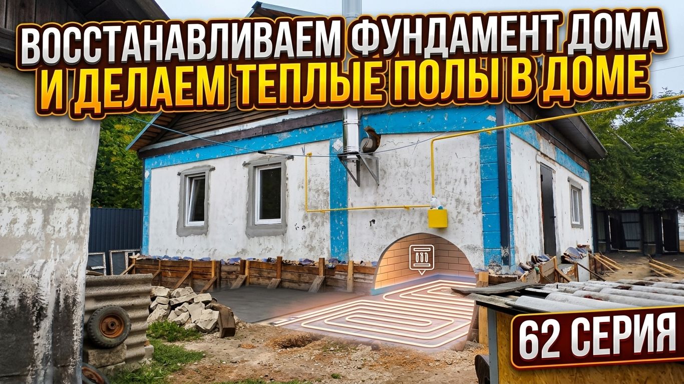 Восстанавливаем фундамент дома и делаем теплые полы в доме (62 серия)