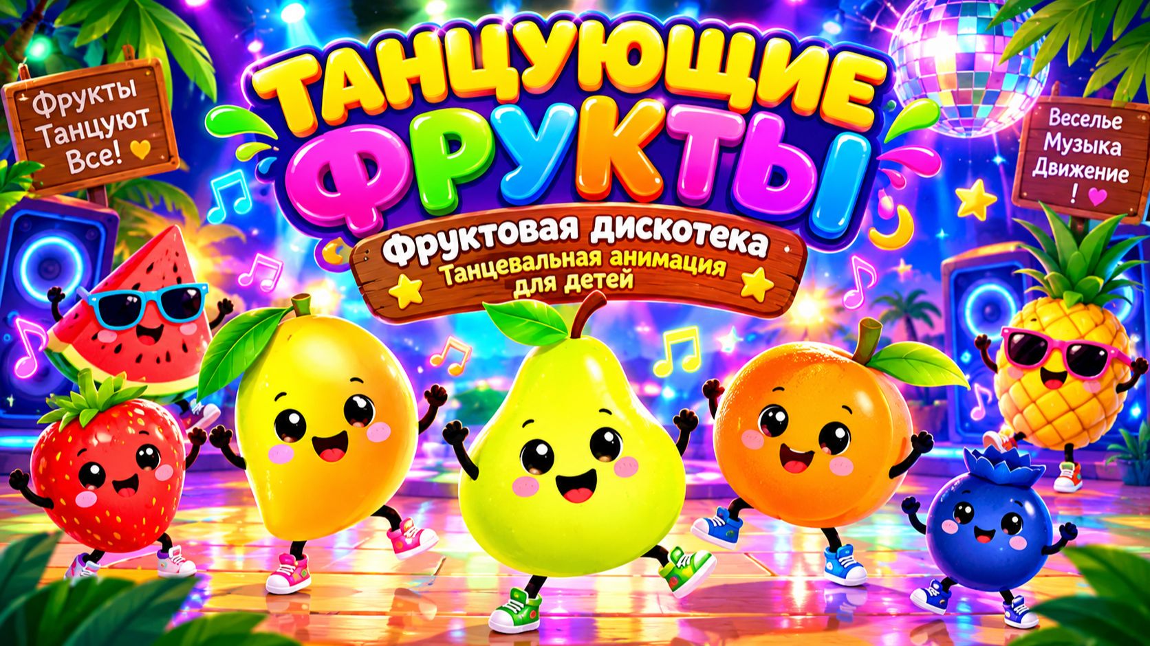 Танцующие фрукты - Фруктовая дискотека - Танцевальная анимация для детей 🍉💃🎉