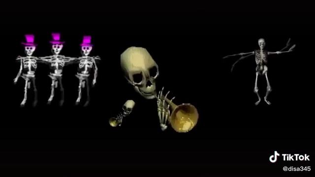 Мем где Скелет играет на трубе.