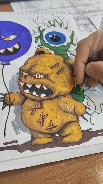 Рисуем Мишку с Шариком #арт #скетч #рисунок #мишка #Шарик