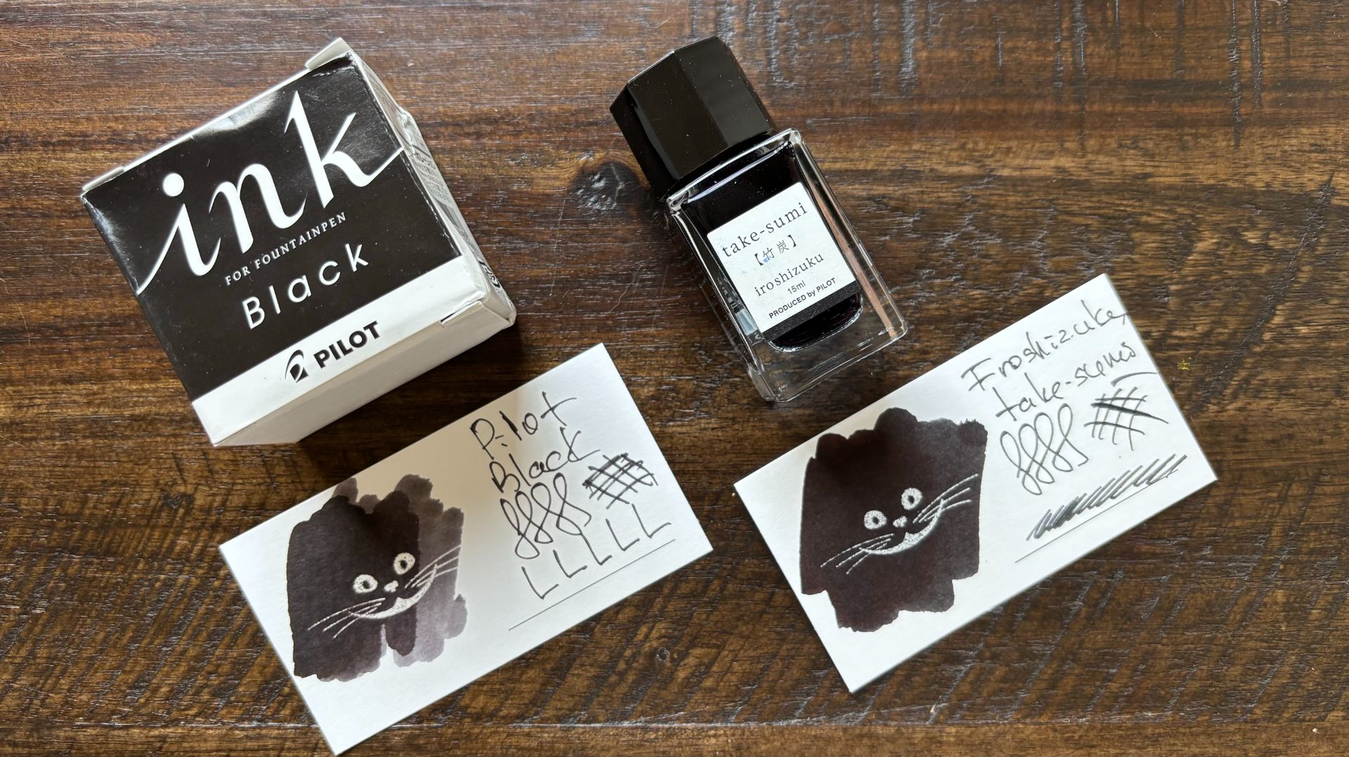 Сравнение чернил Pilot Black и Iroshizuku Take-sumi