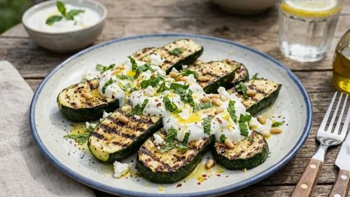 Кабачки на гриле с грецкими орехами.