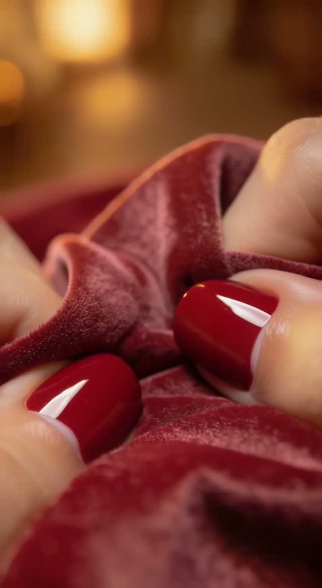 Алый маникюр на бархате: эстетика роскоши и нежности 💅✨ Сделано в AI.