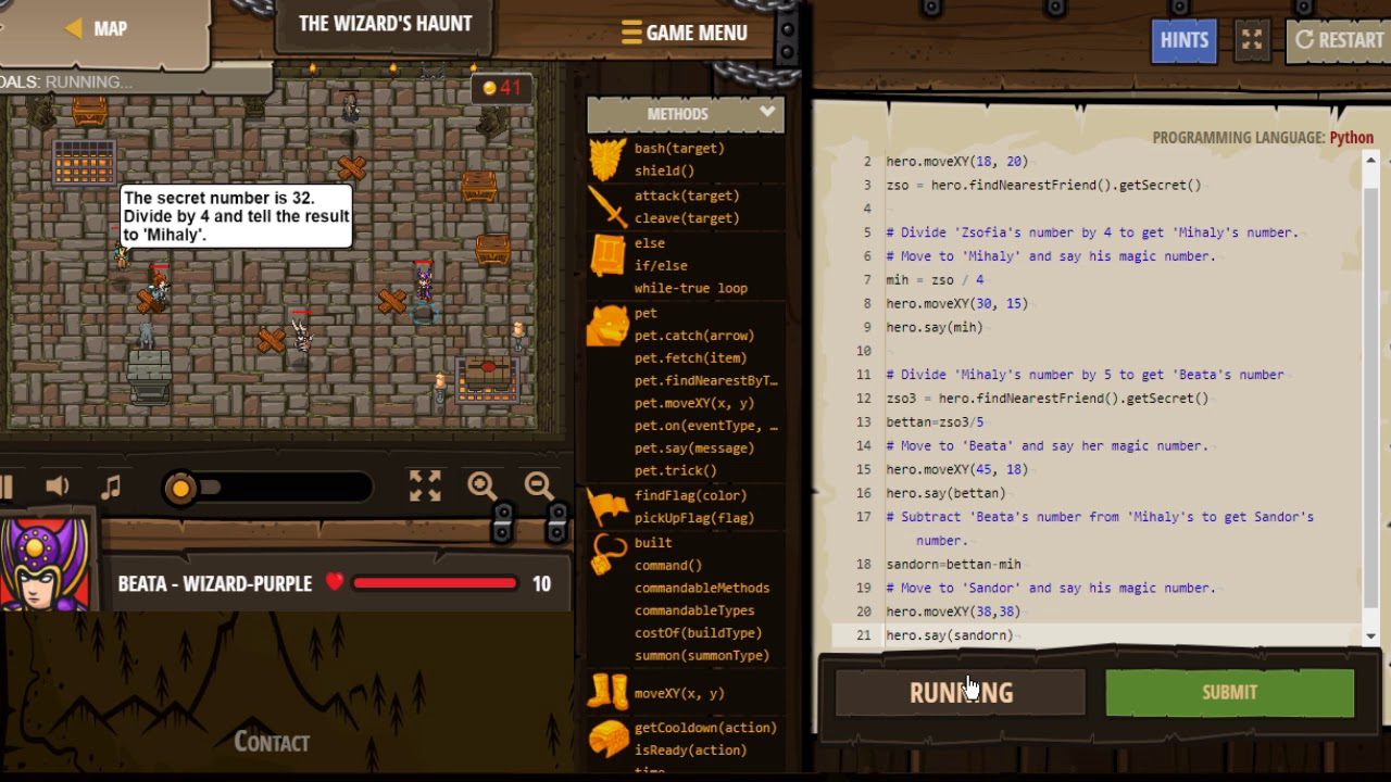 CodeCombat.Python. The wizards Haund