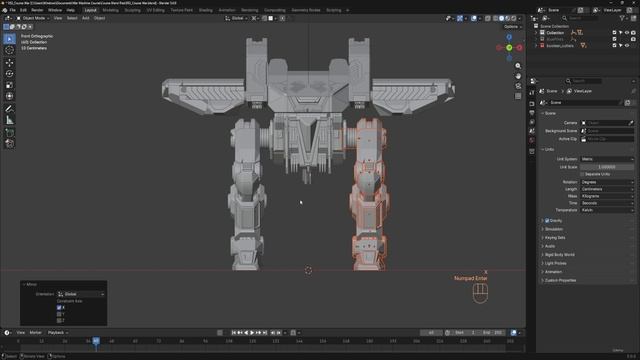 BLENDER THE SCI-FI WAR MACHINE 53. 053_Mirroring the Leg Details to the Opposite Side