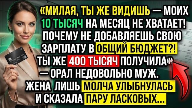 Муж годами жил за её счёт и требовал 400 тысяч, но ответ жены лишил его дара речи