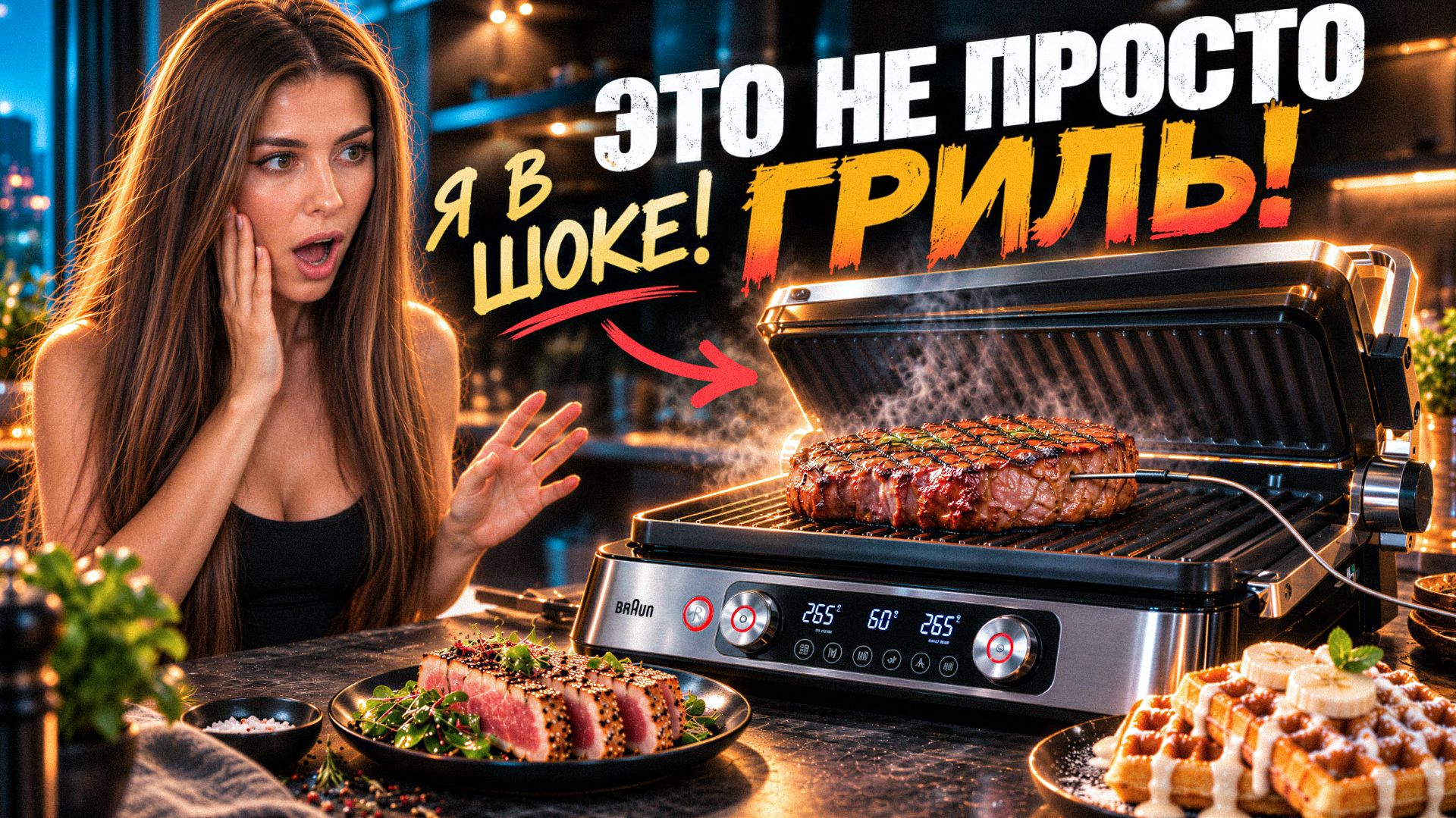 Braun MultiGrill 9 Pro — ЭТО НЕ ПРОСТО ГРИЛЬ! Обзор и тест готовим стейк, тунец, вафли. Наши рецепты