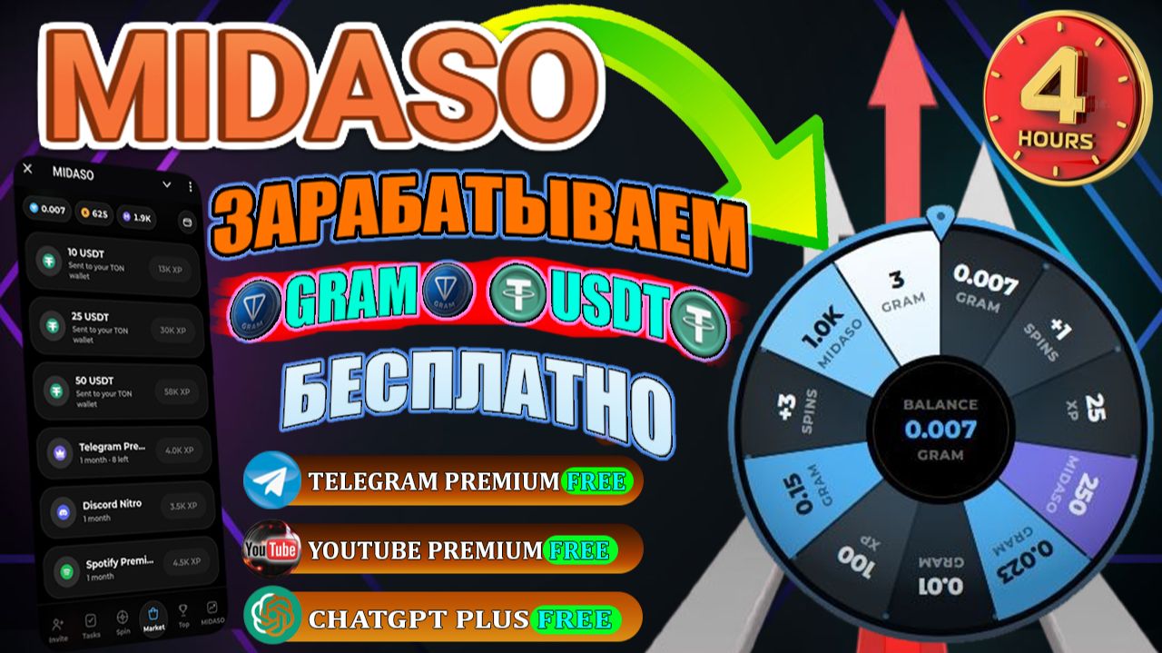 ЗАРАБАТЫВАЕМ КРИПТОВАЛЮТУ TON - USDT БЕЗ ВЛОЖЕНИЙ С НОВЫМ TELEGRAM ПРОЕКТОМ MIDASO