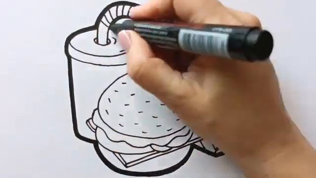 Как нарисовать ГАМБУРГЕР КАРТОФЕЛЬ ФРИ ПЕПСИ  раскраска для детей  НарисуйКа