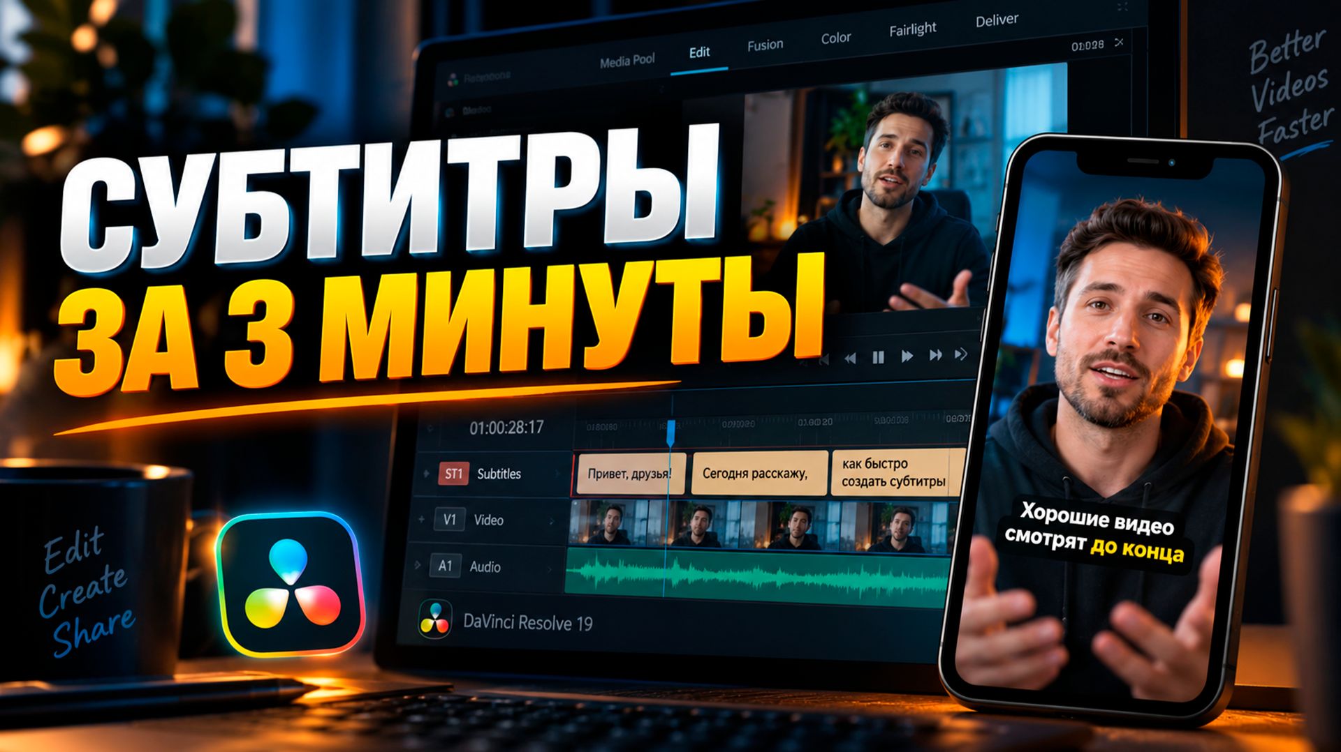 Анимированные субтитры для Shorts за 3 минуты? | Быстрый способ сделать субтитры в DaVinci Resolve!