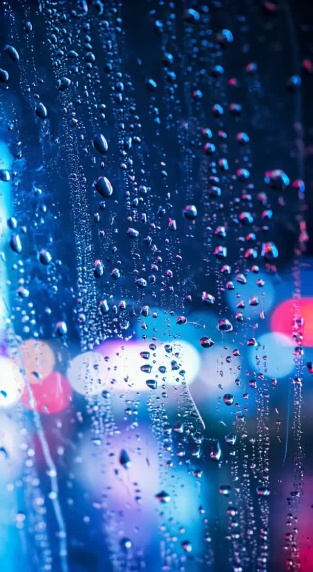 Ночной дождь: капли на стекле и неоновые огни 🌧️ Сделано в AI.