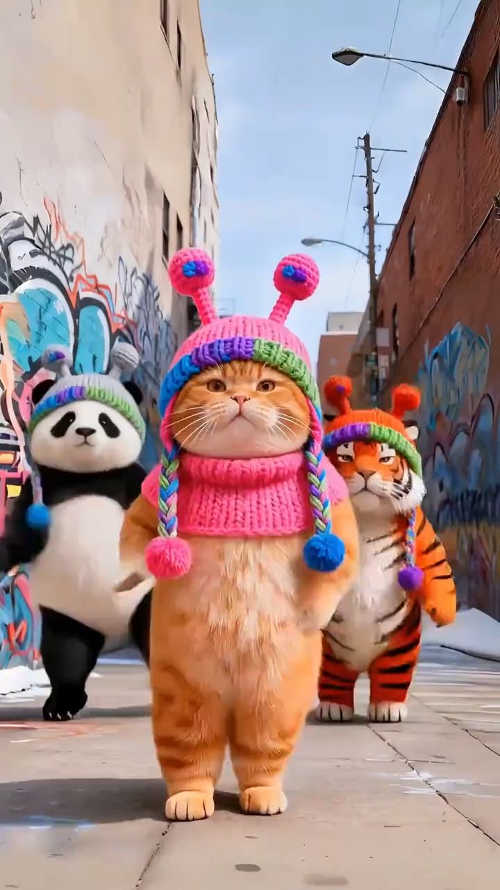 🐅🐅 Рыжая киса тигр и панда зажигают под ритмическую музыку 🥁 🎤