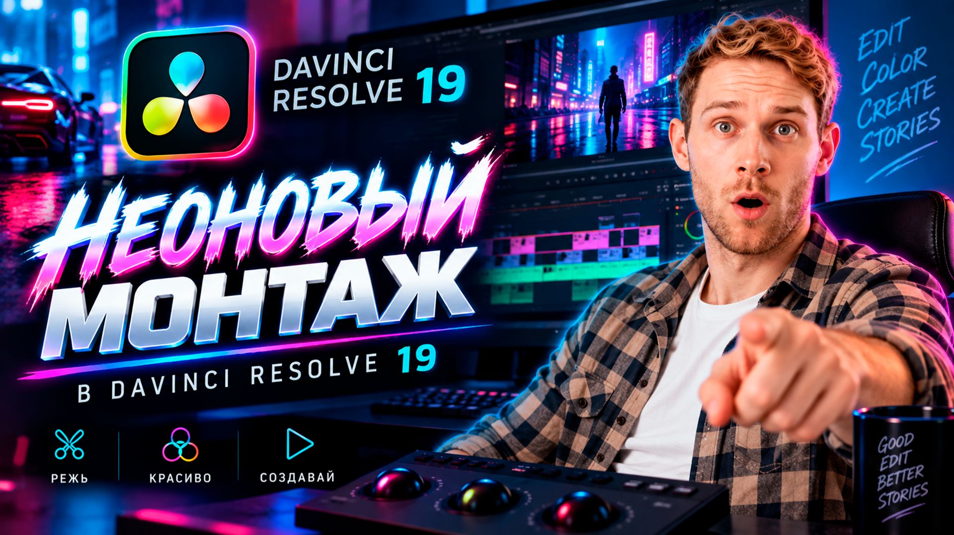 Как сделать неоновой эффект в Davinci Resolve? | Рисуем неоновые линии в DaVinci Resolve 19