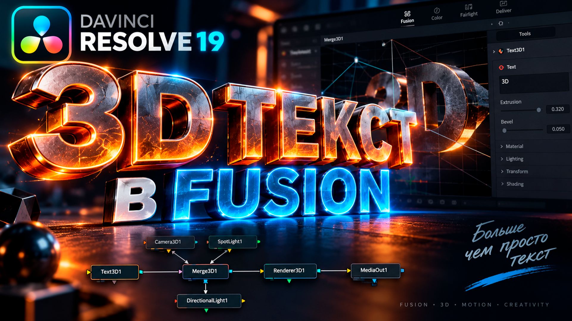 Создаем 3D текст в DaVinci Resolve Fusion! | 3D Текст | Как сделать 3D титры в Davinci Resolve?