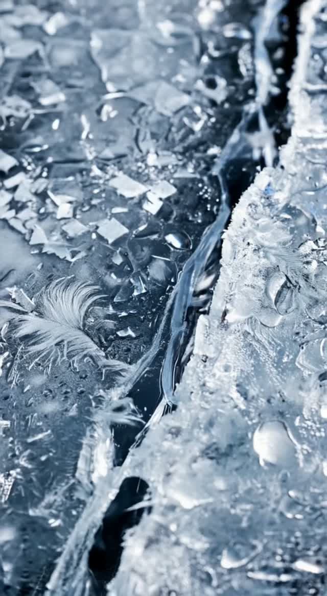 Таяние льда: морозные узоры и капли воды ️💧 Сделано в AI.