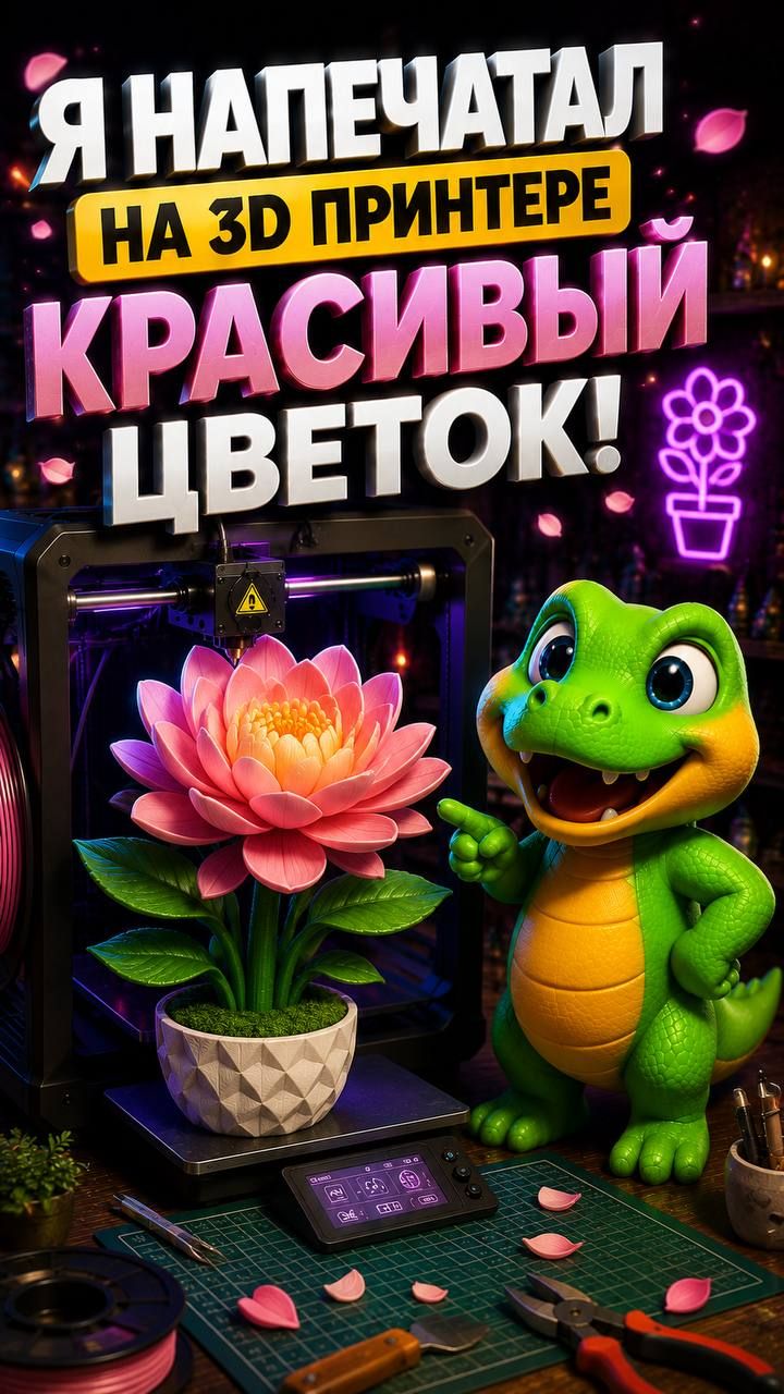 Я напечатал на 3D принтере красивый цветок