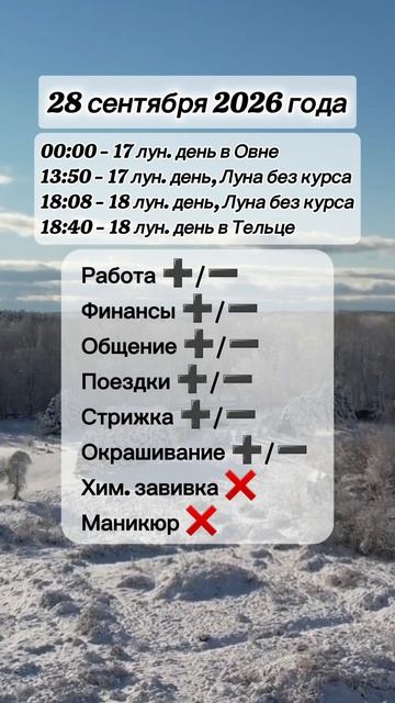 Гороскоп 28 сентября 2026 года лунный день