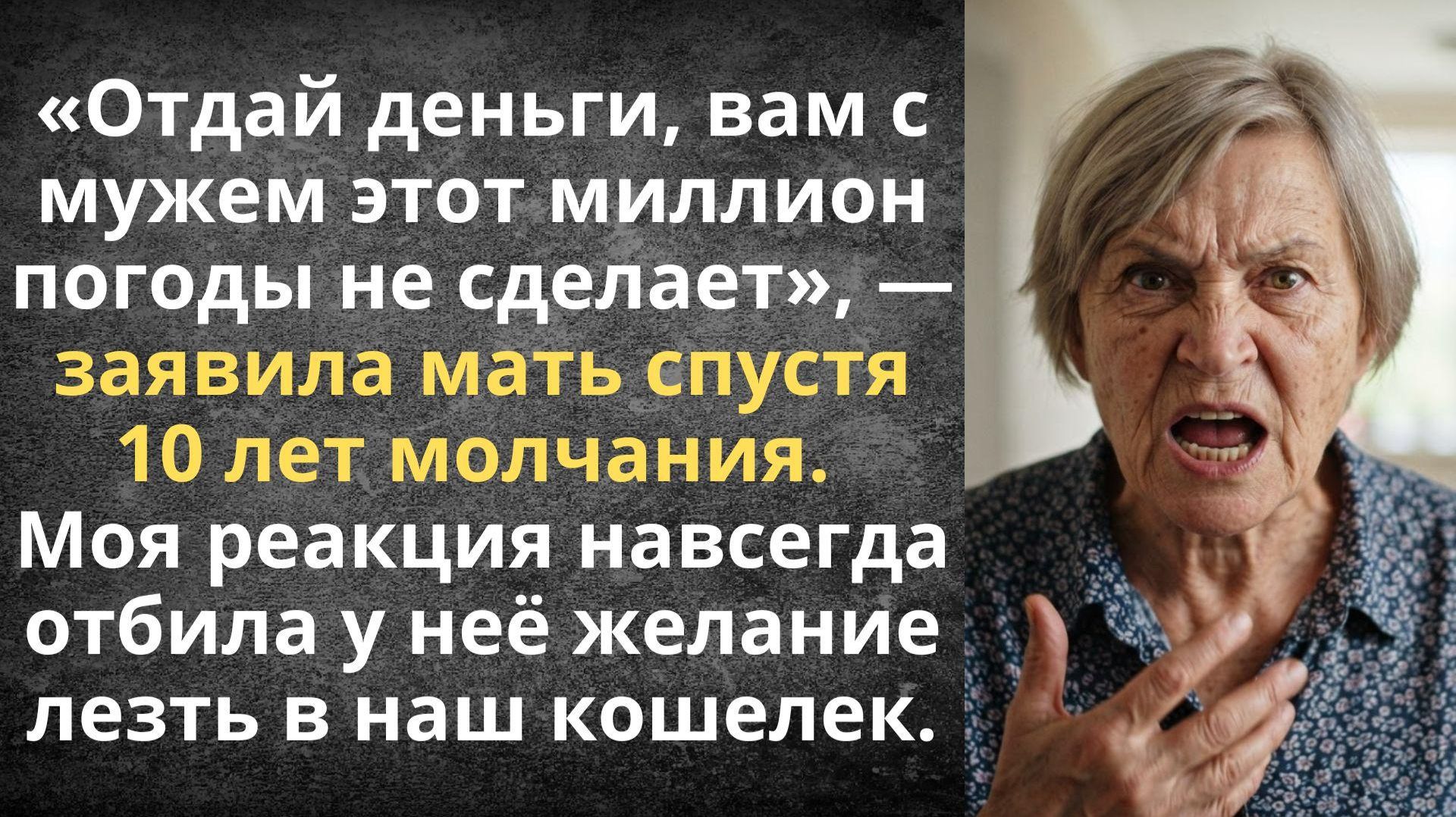 Отдай деньги вам с мужем этот миллион погоды не сделает  заявила мать  Истории из жизни