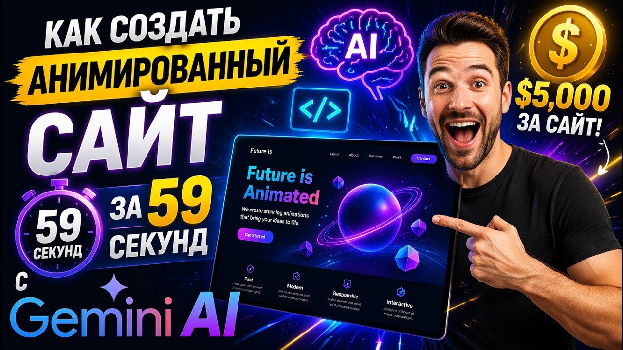 Gemini AI создал анимированный сайт за $5 000 без кода