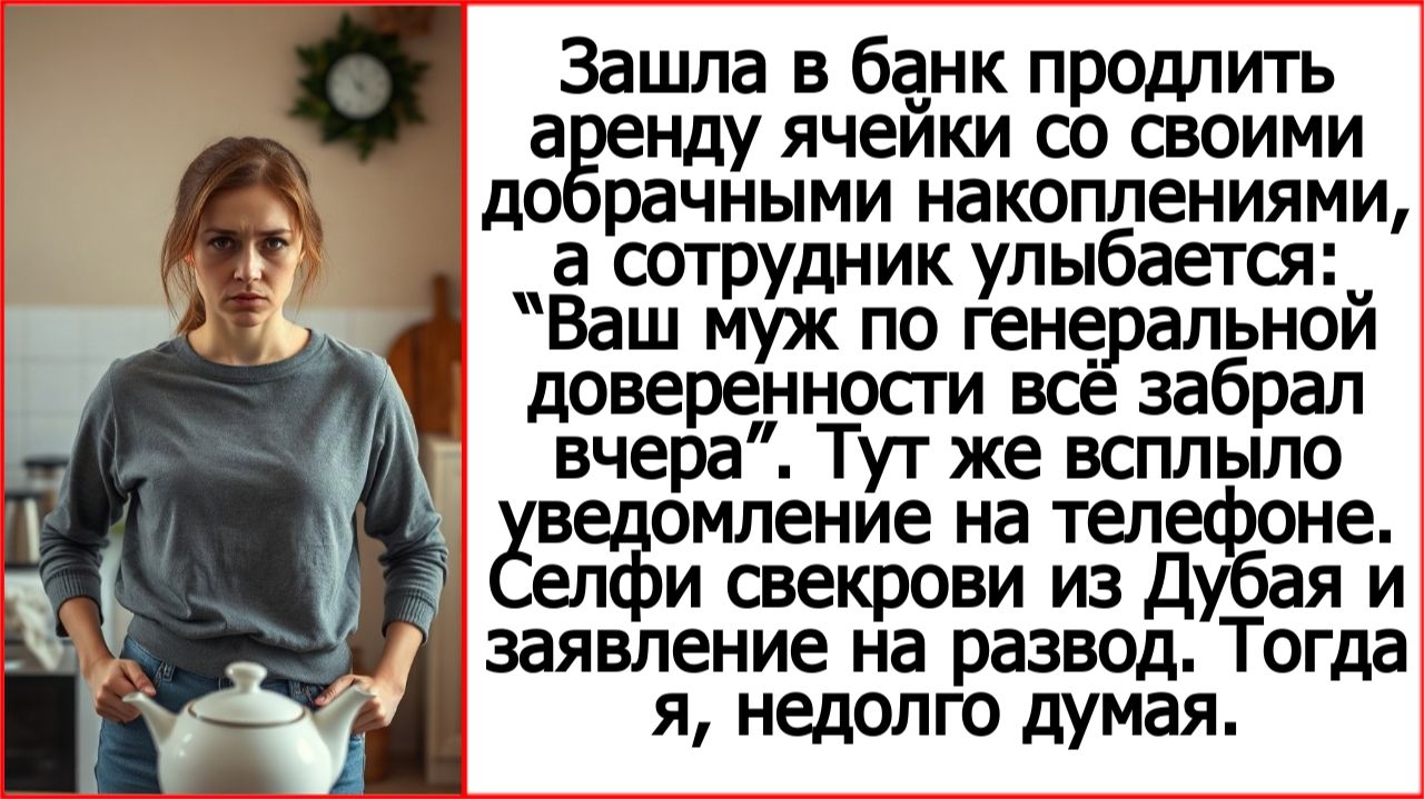 Пошла в банк продлить ячейку с добрачными сбережениями а мне: Ваш муж всё забрал по доверенности
