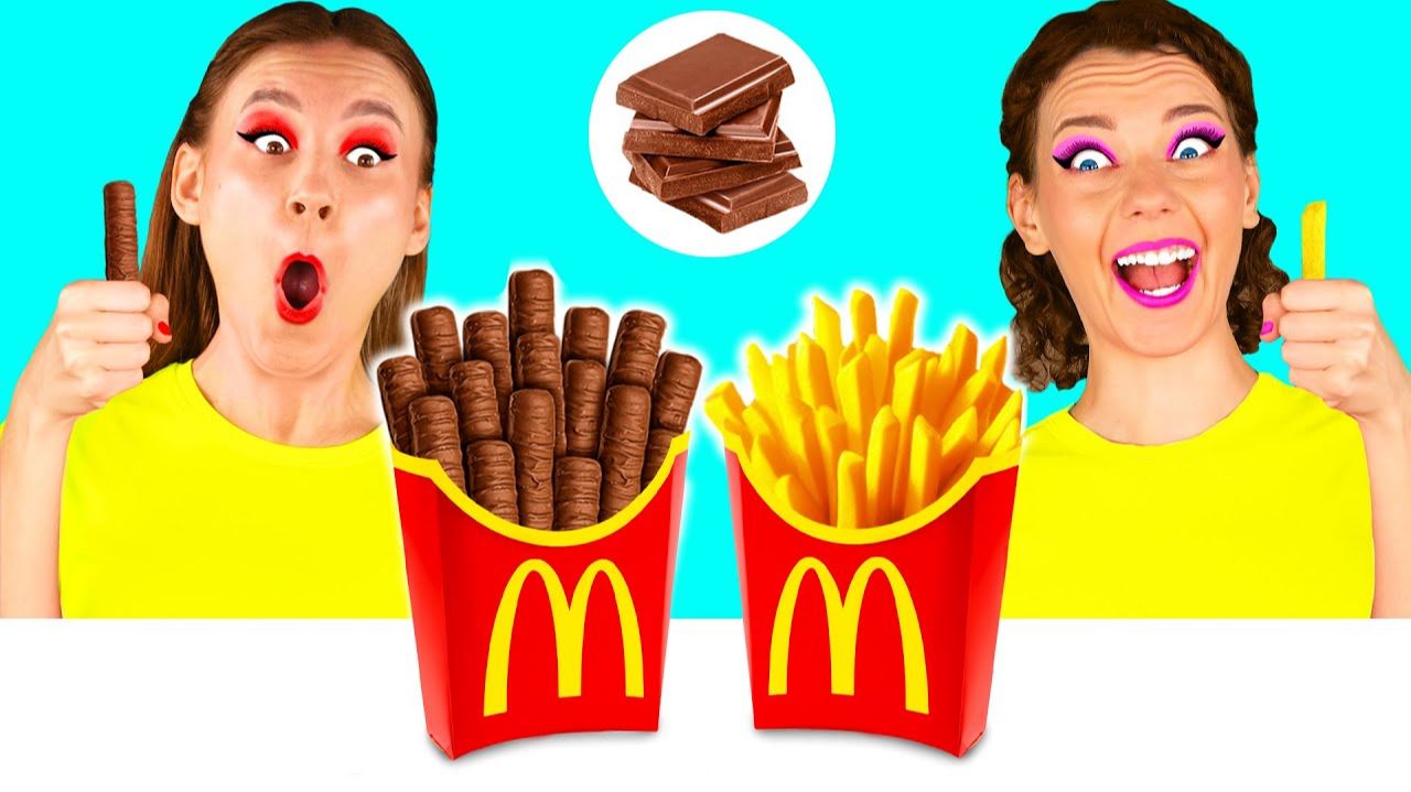 Челлендж. Шоколадная Еда vs Настоящая еда  Смешные Cитуации от Fun Teen