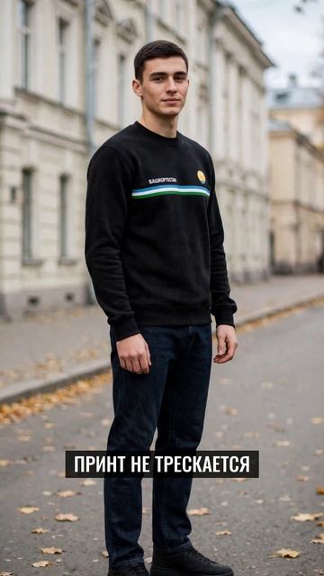 Чёрный мужской свитшот Башкортостан с гербом: 3 детали