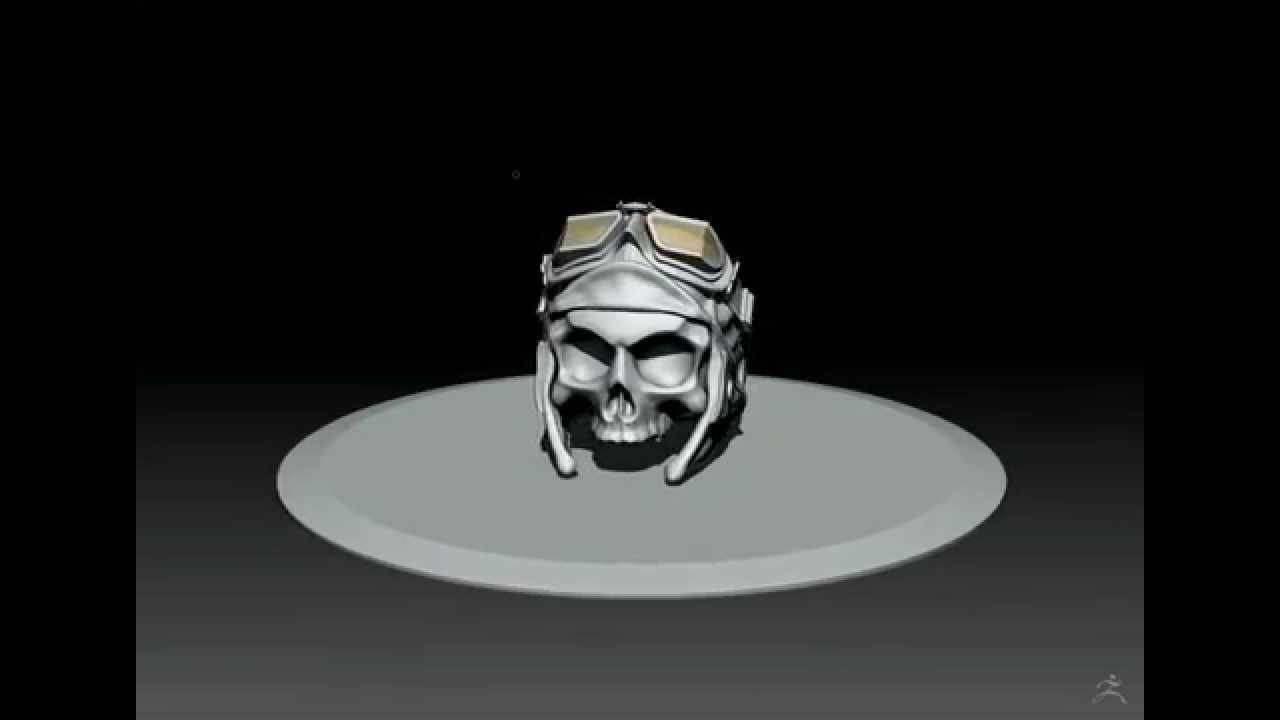кольцо череп -летчик zbrush skull ring- gold