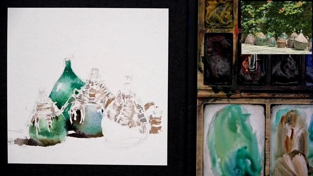 Studio Art Online  Бутылки в Тоскане Демонстрация акварельного натюрморта