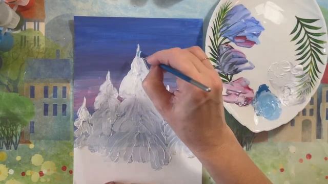 Зимний пейзаж гуашью. Ели как настоящие! Рисовать просто получится у всех!