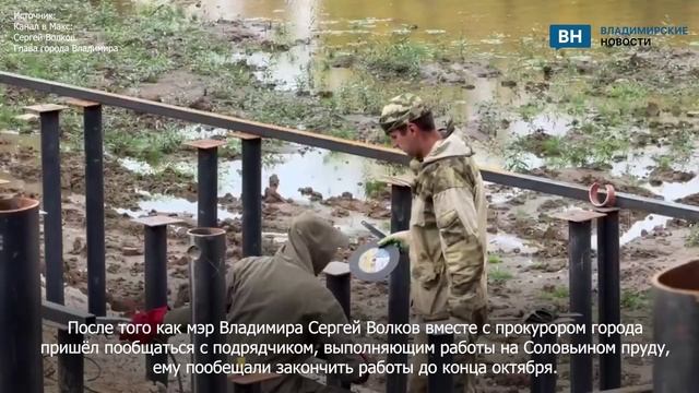 Мэру Волкову пообещали закончить работы на Соловьином пруду до конца октября