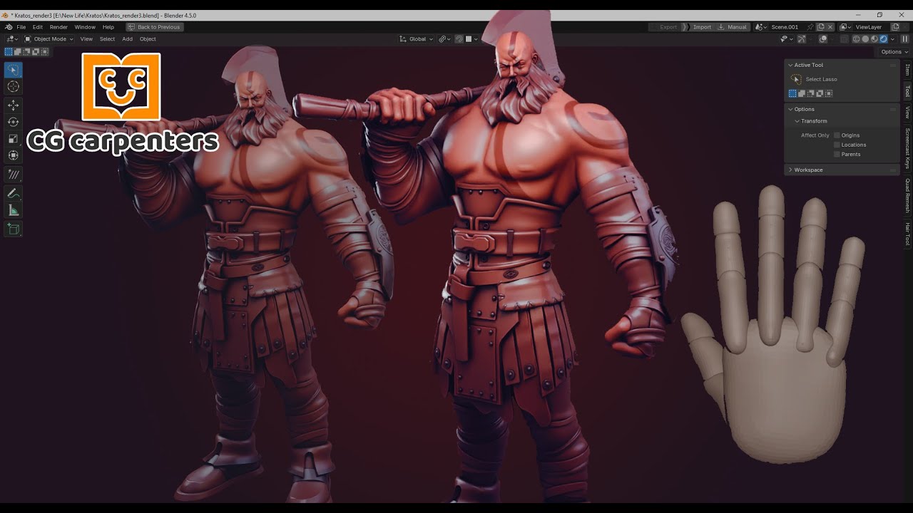 Blender. Kratos.Sculpting a hand. Blender sculpting character
