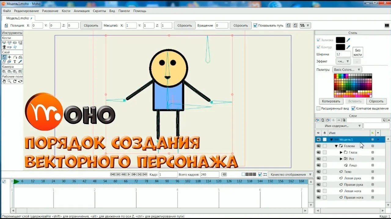  4 Порядок создания векторного персонажа в Moho с гибкой привязкой костей  Уроки на русском