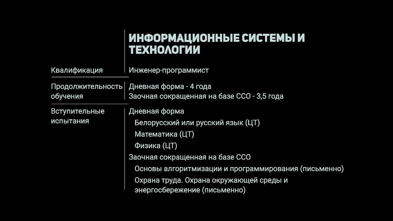 Специальность Информационные системы и технологии  УО ВГТУ
