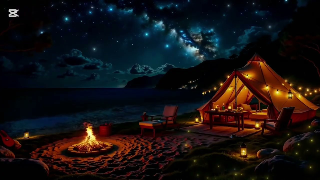 🌙 Ночь у озера — палатка под луной и звуки сверчков | Relax Nature Sounds