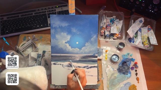 РЕАЛИСТИЧНЫЙ НОЧНОЙ МОРСКОЙ ПЕЙЗАЖ МАСЛОМ  Как нарисовать ночное море  OIL PAINTING SEASCPE