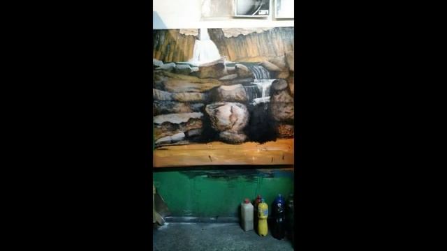 Картина на стене. Водопад. Рисунок эмалью