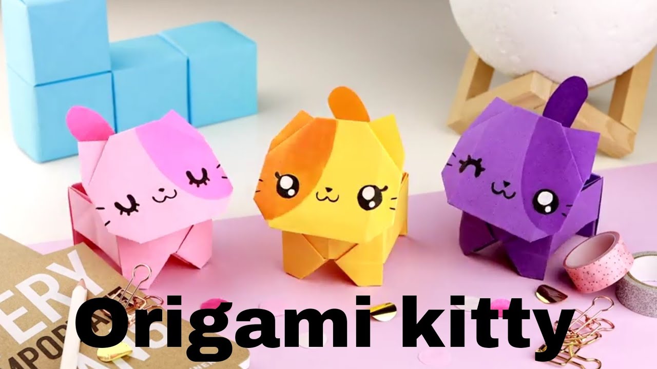Оригами КОТИК Коробочка из бумаги  Origami Paper Cat Box