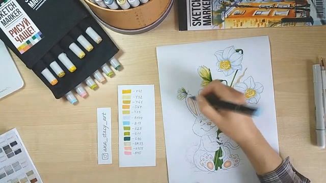 Весенний зайка спиртовыми маркерами SKETCHMARKER