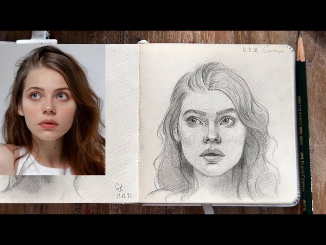 Построение и штриховка портрета по фото  process of drawing a portrait