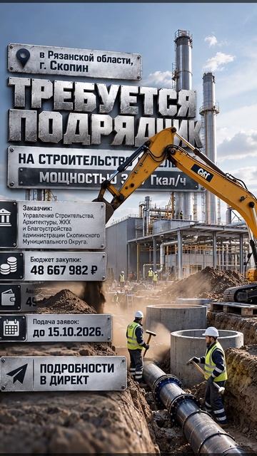 в Рязанской области г. Скопин требуется подрядчик На строительство котельной мощностью 387 Гкал