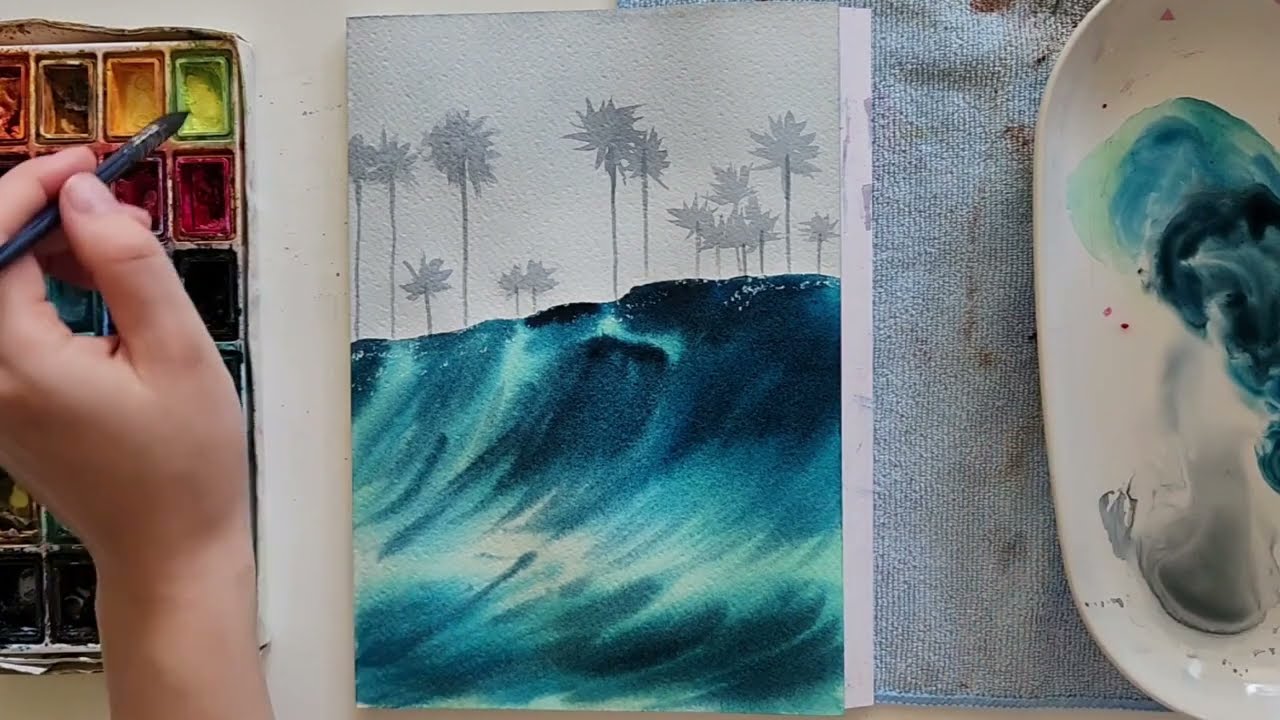 How To Paint Ocean Water And Waves In Watercolor| Как нарисовать волну акварелью Урок рисования