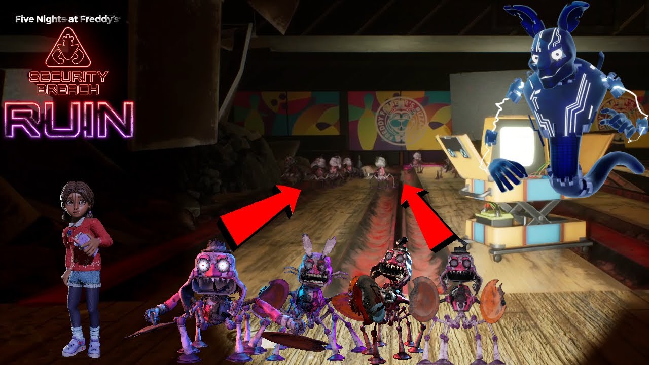 Толпа Мини Мьюзик Мэнов в боулинге Бонни  FNAF: Security Breach DLC Ruin