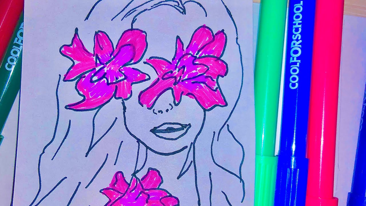 Просто рисуем Девочка/ яркая / милая / цветок/ рисунок/ как нарисовать/ техника