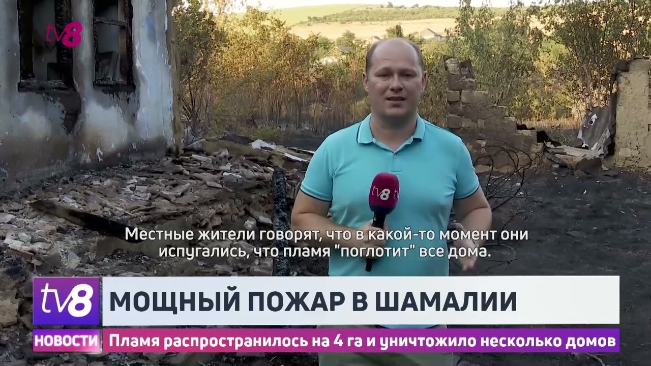 Мощный пожар в Шамалии. Пламя распространилось на 4 га и уничтожило несколько домов